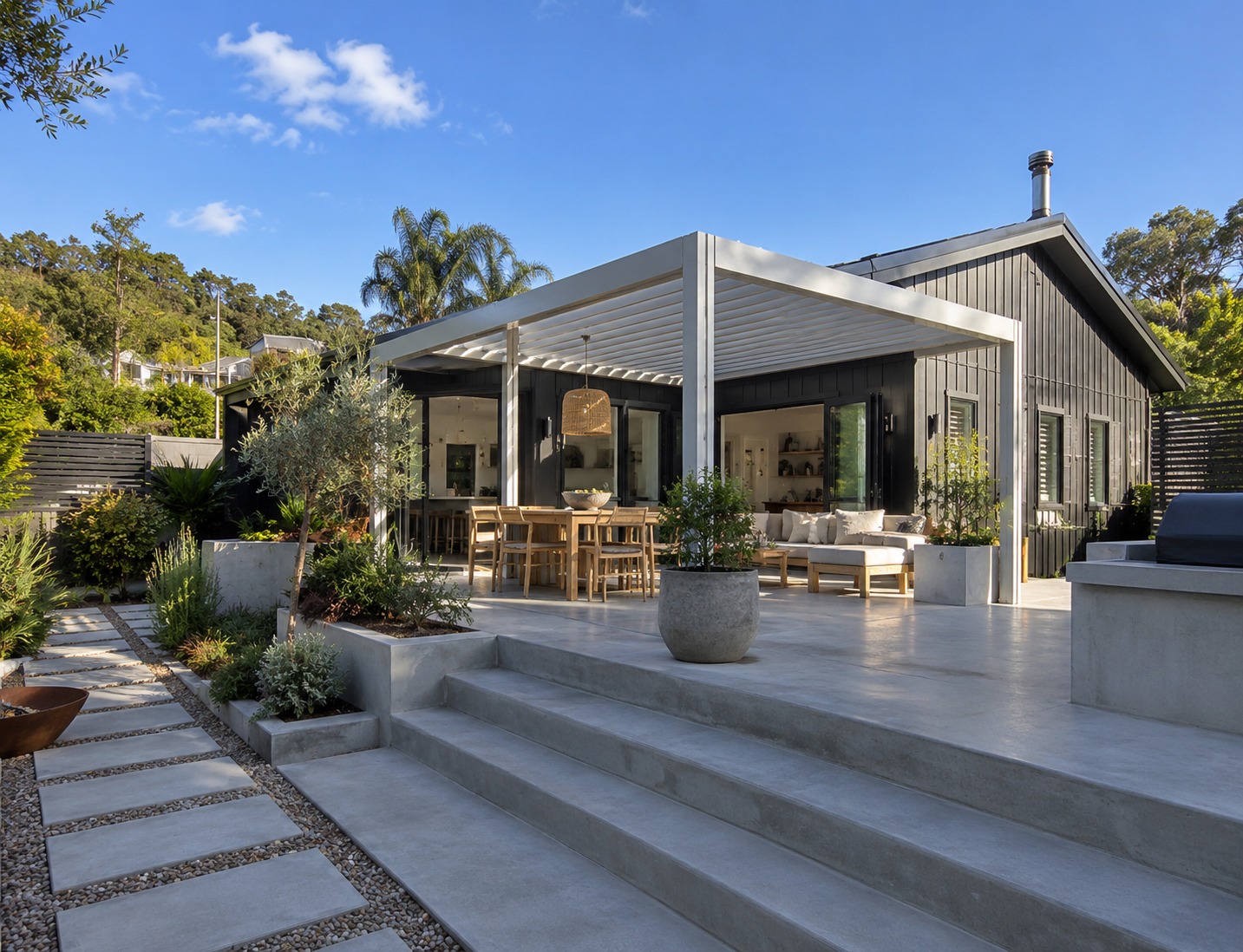 Honed concrete patio on Waiheke Island